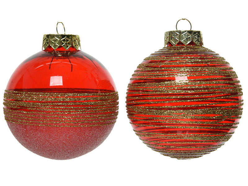 Achat Boule de Noël incassable - givre et rouge - 8 cm