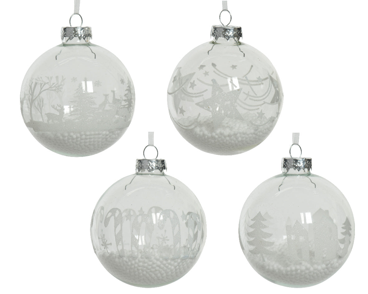Achat Boule de Noël en verre - flocons de neige - motif aléatoire - 8 cm