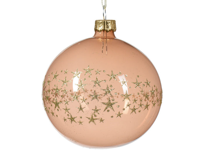 Achat Boule de Noël en verre - ambré transparent - étoiles paillettées - 8 cm