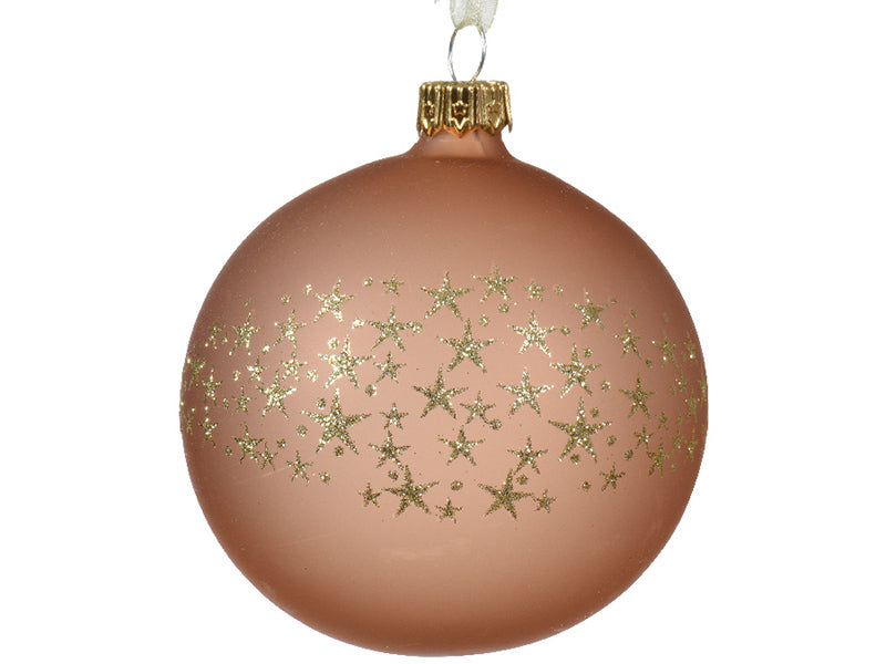 Boule de Noël en verre - ambré transclucide - étoiles paillettées - 8 cm