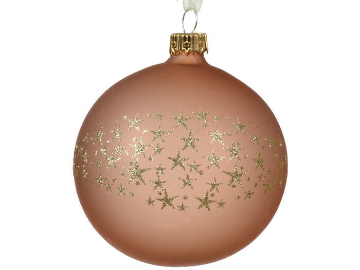 Achat Boule de Noël en verre - ambré transclucide - étoiles paillettées - 8 cm