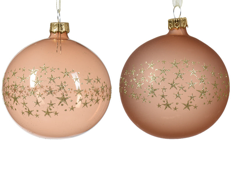 Boule de Noël en verre - ambré transclucide - étoiles paillettées - 8 cm