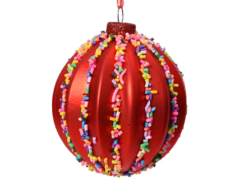 Achat Boule de Noël en verre -  rouge - vermicelles multicolores - Aléatoire