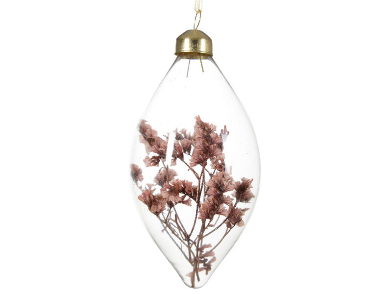 Achat Boule de Noël en verre - fleurs séchées violettes