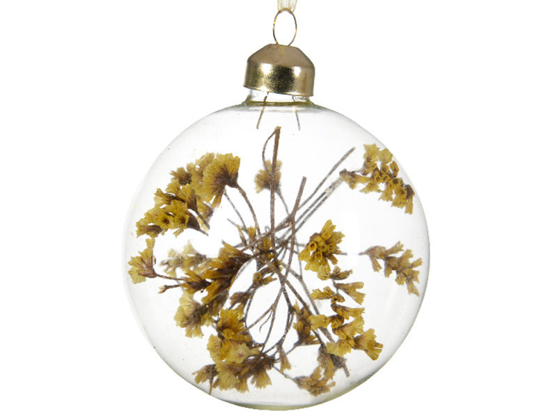 Boule de Noël en verre - fleurs séchées jaunes