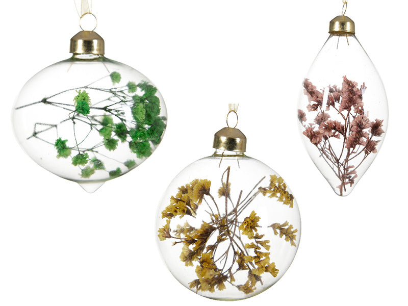 Boule de Noël en verre - fleurs séchées jaunes