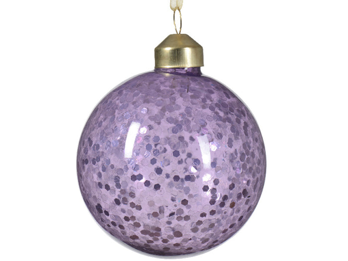 Achat Boule de Noël en verre - mauve à paillettes