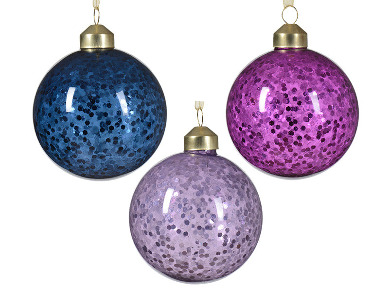 achat Boule de Noël en verre - mauve à paillettes