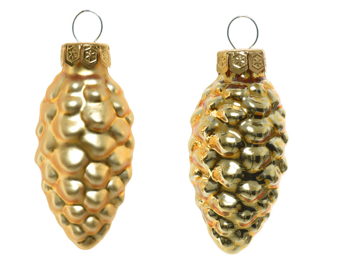 Achat 12 suspensions de Noël en verre - Pomme de pin - doré brillant et mat