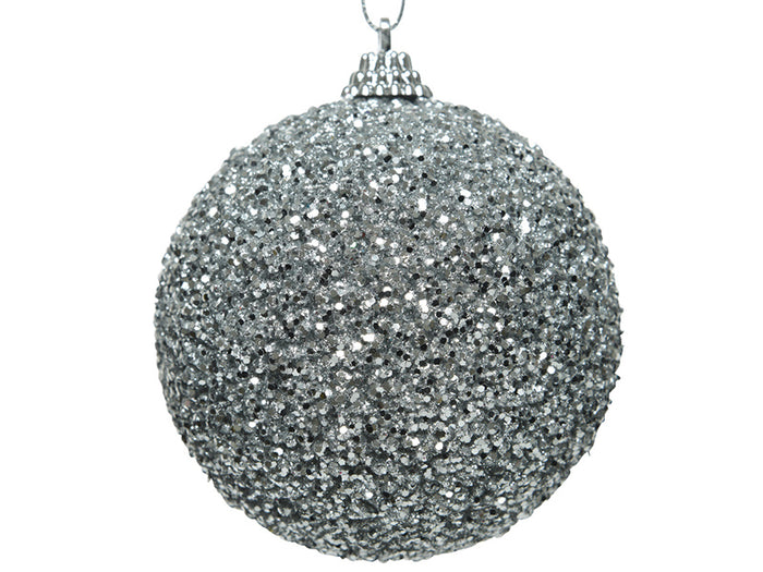 Achat Boule de Noël paillettée argent  8 cm