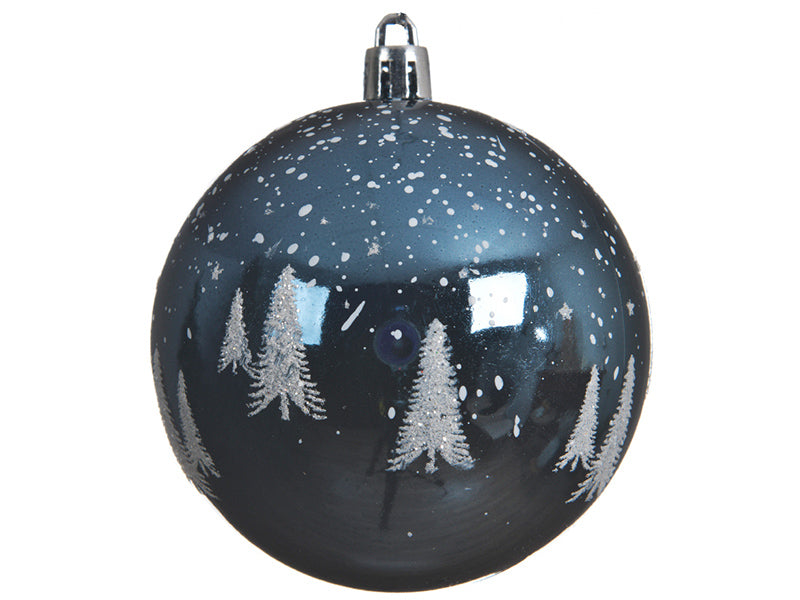 Achat Boule de Noël incassable  - sapins enneigés - bleu nuit - 8 cm