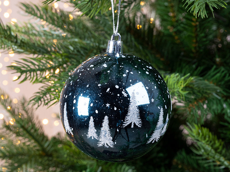 Achat Boule de Noël incassable  - sapins enneigés - bleu nuit - 8 cm