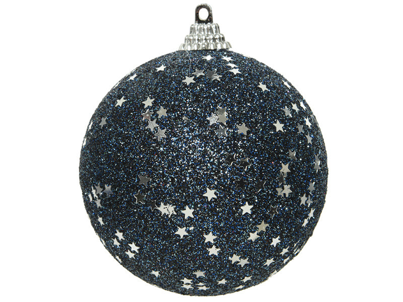 Achat Boule de Noël paillettée bleu nuit avec petites étoiles - 8 cm