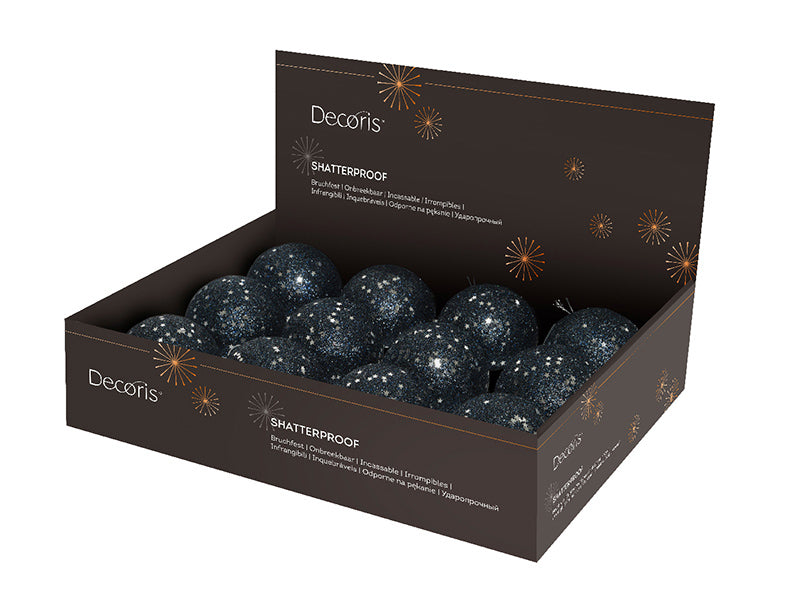 Achat Boule de Noël paillettée bleu nuit avec petites étoiles - 8 cm