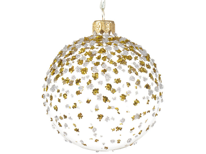 Achat Boule de Noël en verre - petits pois transclucides et dorés