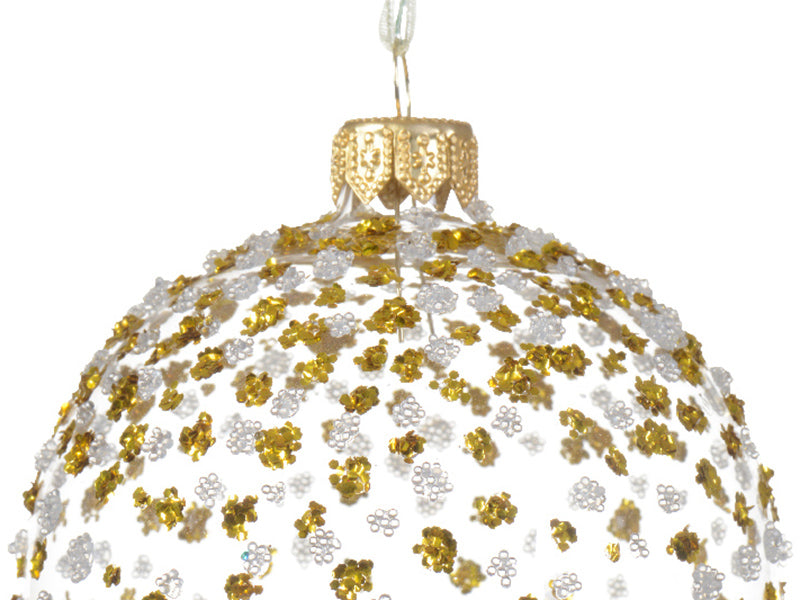 Achat Boule de Noël en verre - petits pois transclucides et dorés