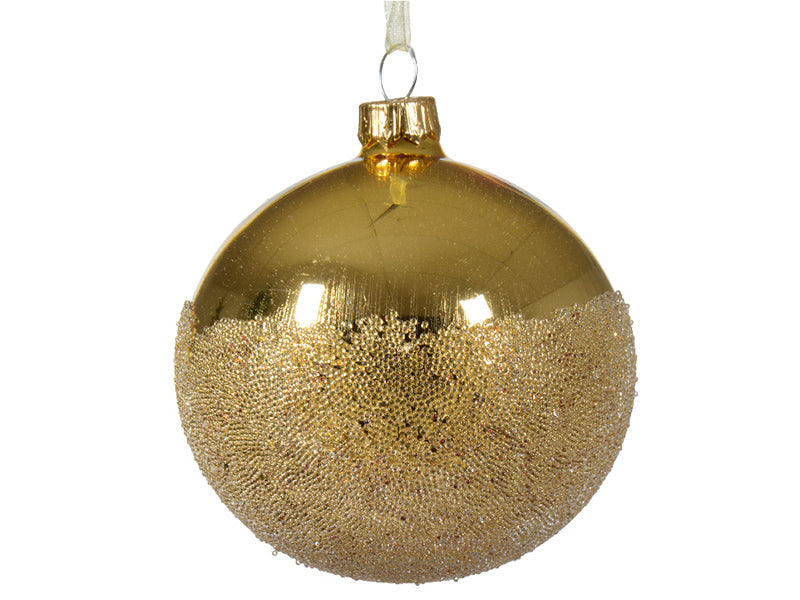 Achat Boule de Noël en verre - microbilles - doré brillant - 8 cm