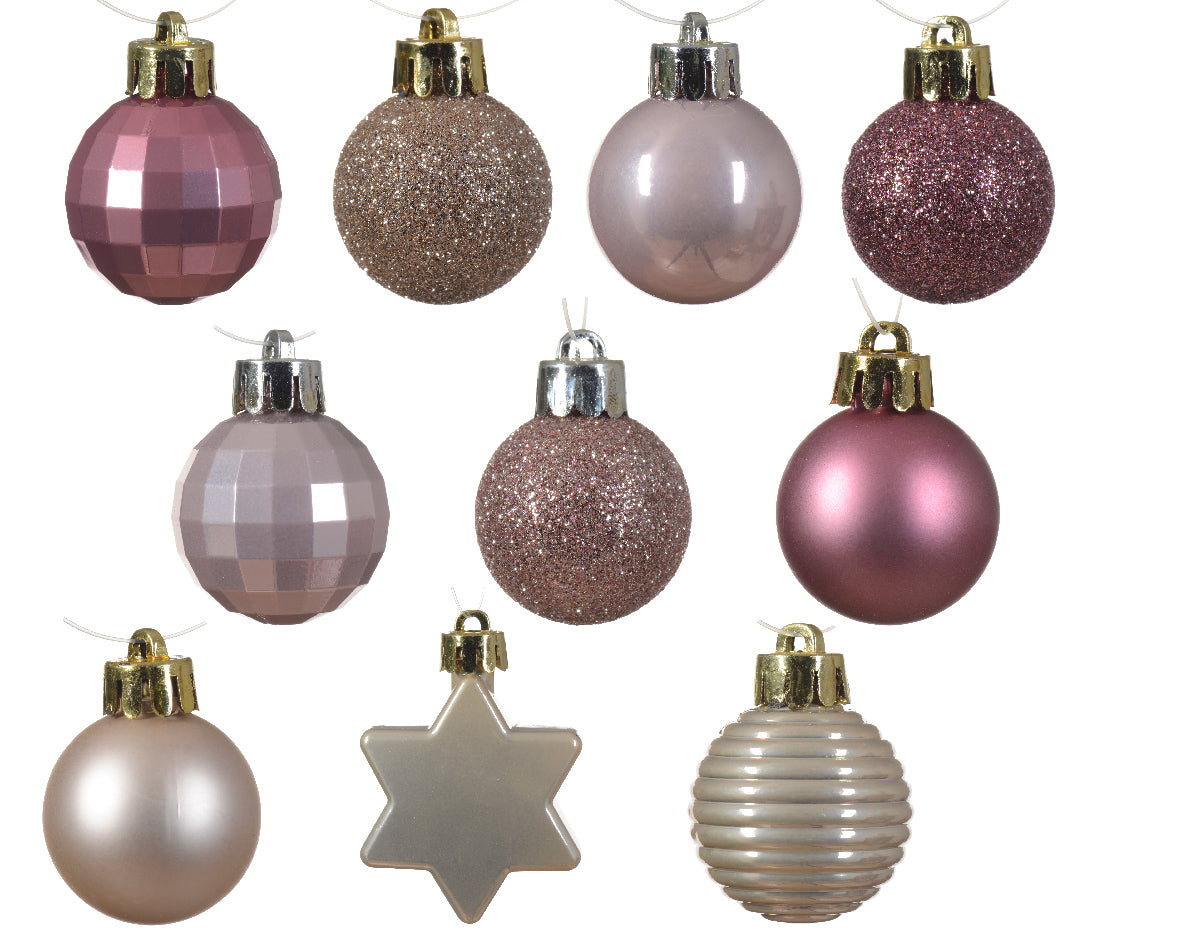achat Boule de Noël incassable  - assortiment de petites boules dorées et rose