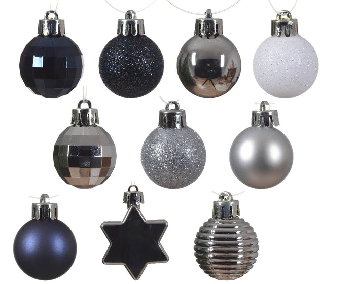 Achat Boule de Noël incassable - assortiment de petites boules argentées et bleu