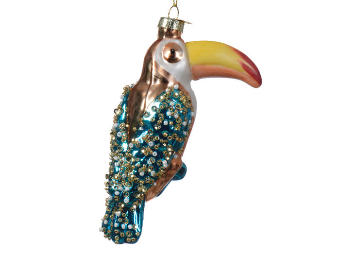 Achat Suspension de Noël en verre - Toucan multicolore à paillettes - couleur aléatoire