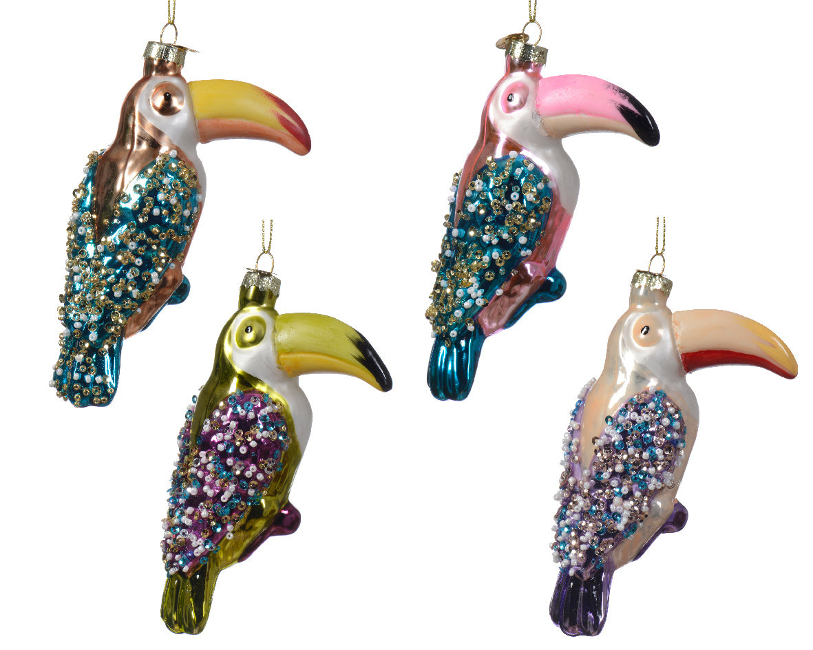 Achat Suspension de Noël en verre - Toucan multicolore à paillettes - couleur aléatoire