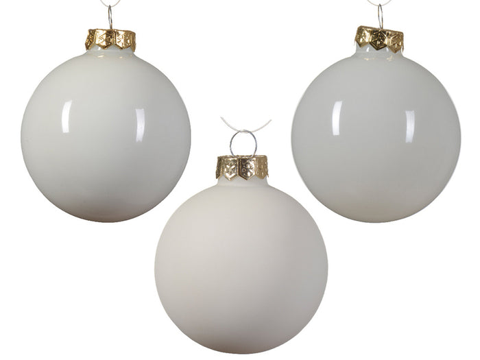 Achat Boite de 21 boules de Noël en verre - blanc brillant / mat / transparent - 7 cm