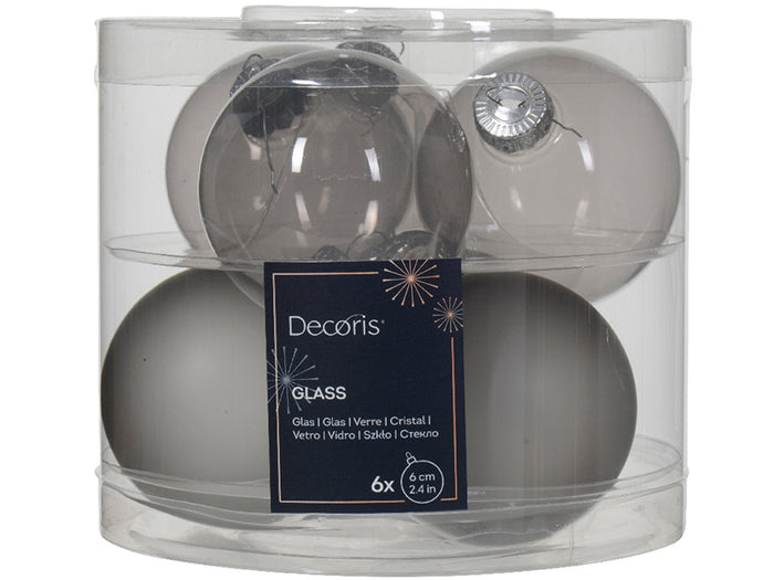 Achat Lot de 6 boules en verre grises transparentes et transclucides - 6 cm