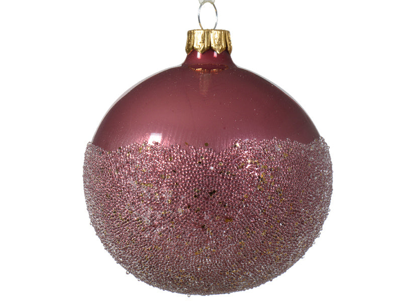 Achat Boule de Noël en verre - microbilles - rose brillant - 8 cm
