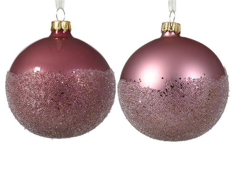 achat Boule de Noël en verre - microbilles - rose brillant - 8 cm