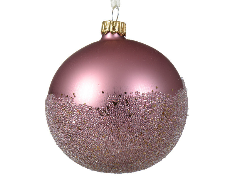 Achat Boule de Noël en verre - microbilles - rose mat - 8 cm