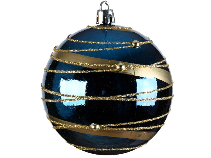 Achat Boule de Noël incassable  - filets doré sur bleu transparent - 8 cm