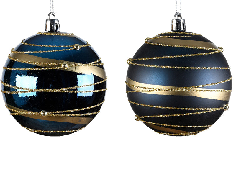 Achat Boule de Noël incassable  - filets doré sur bleu transparent - 8 cm
