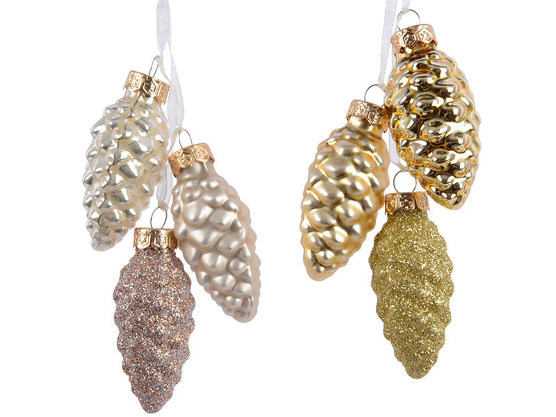 Achat Pomme de pin en verre brillant et mat - doré - 6 cm