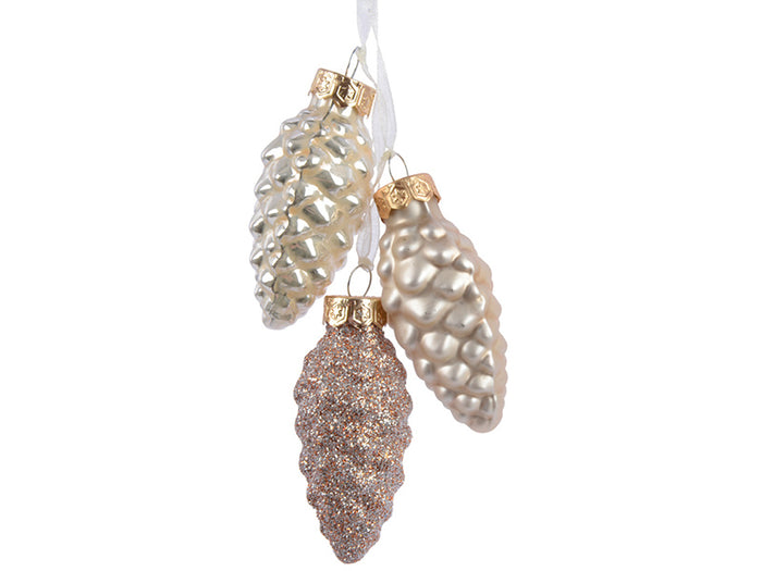 Achat Pomme de pin en verre brillant et mat - champagne - 6 cm