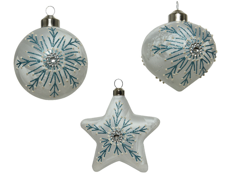 achat Boule de Noël en verre bleu reine des neige à flocon - goutte
