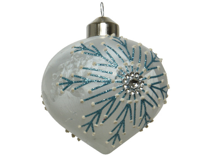 Achat Boule de Noël en verre bleu reine des neige à flocon - goutte