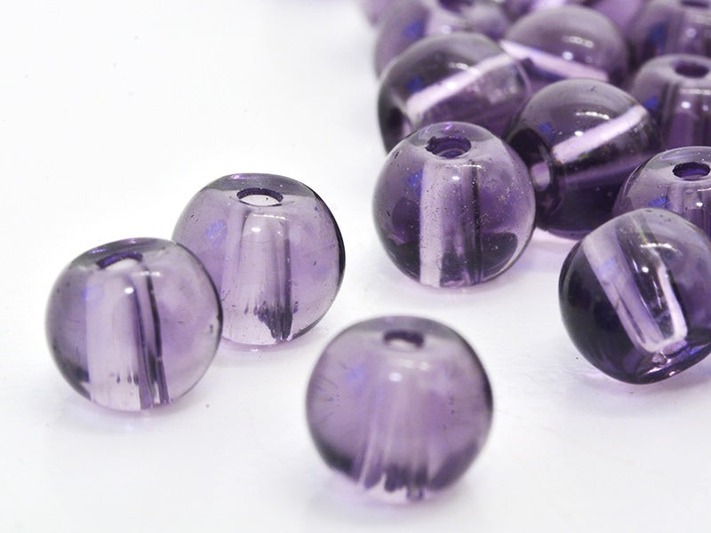 achat 50 perles en verre rondes 4 mm - prune