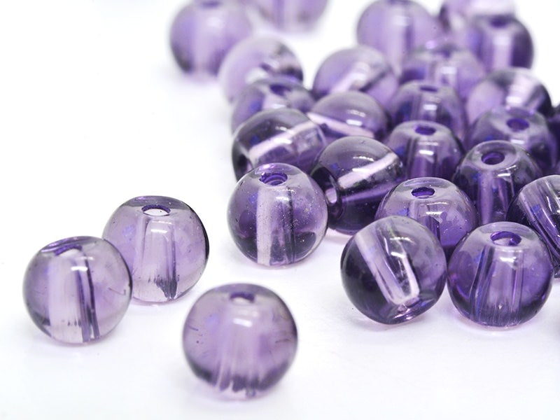 achat 50 perles en verre rondes 4 mm - prune