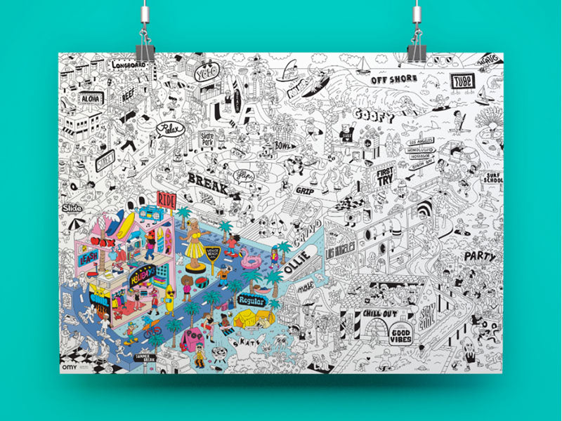 achat Poster géant à colorier Surf & Skate - OMY