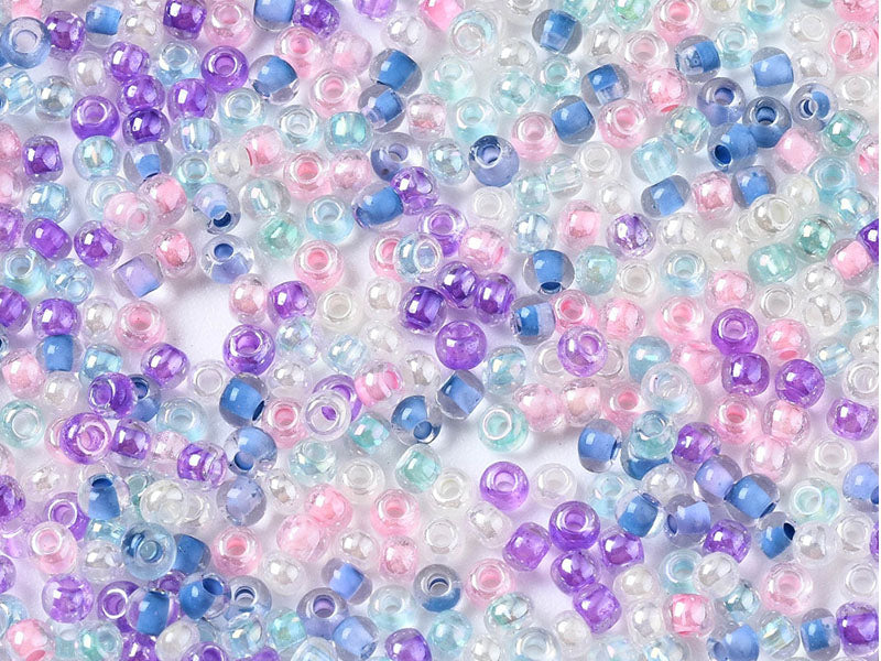 Achat Perles de rocailles transparentes en tube - Mélange arc-en-ciel bleu et parme - 2 mm