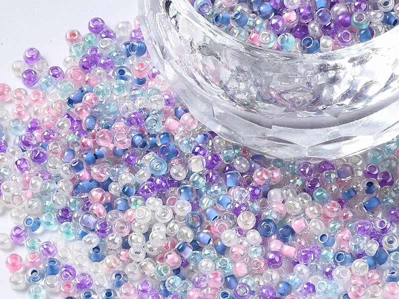 achat Perles de rocailles transparentes en tube - Mélange arc-en-ciel bleu et parme - 2 mm