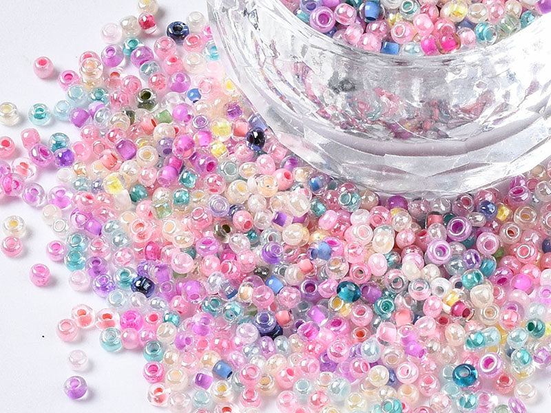 achat Perles de rocailles nacrées en tube - Mélange arc-en-ciel pastel - 2 mm