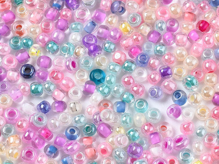 Achat Perles de rocailles nacrées en tube - Mélange arc-en-ciel pastel - 2 mm