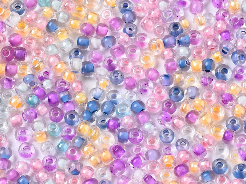 Achat Perles de rocailles transparentes en tube - Mélange arc-en-ciel parme rosé - 2 mm