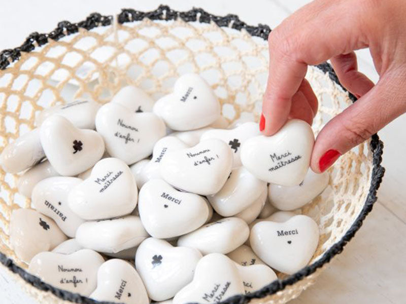 achat Galet coeur porcelaine message - Je t'aime