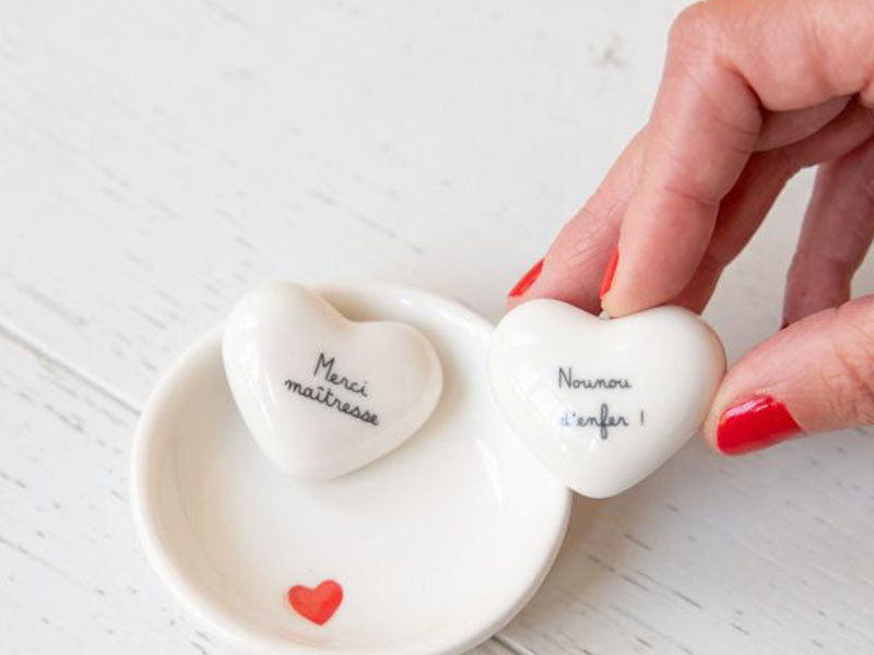 Achat Galet coeur porcelaine message - Merci Maîtresse