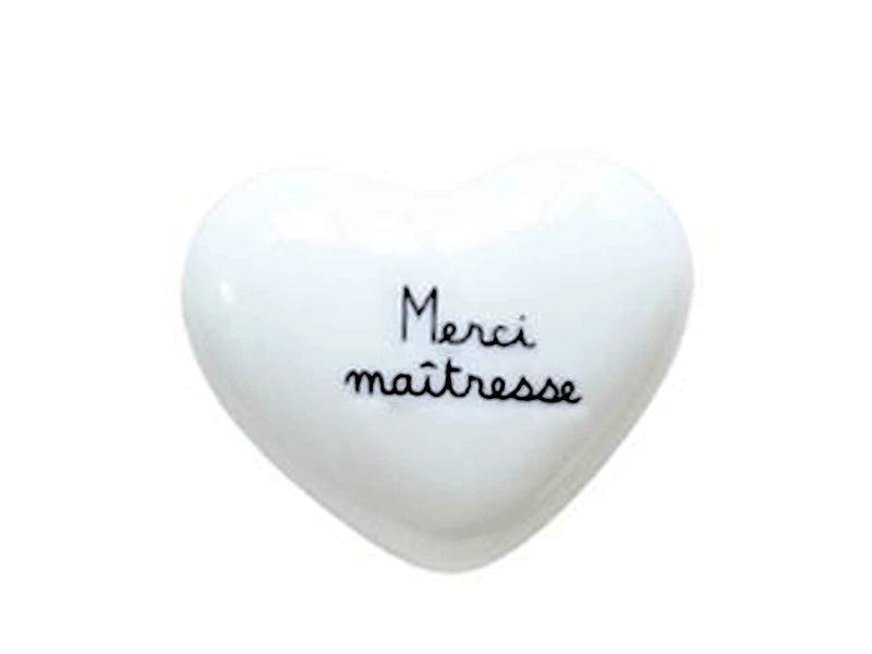 Achat Galet coeur porcelaine message - Merci Maîtresse