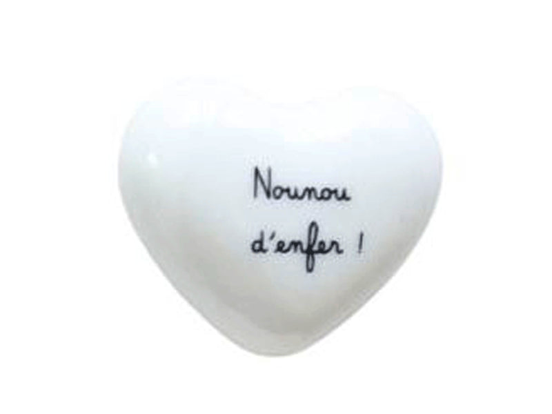 Achat Galet coeur porcelaine message - Nounou d'enfer !