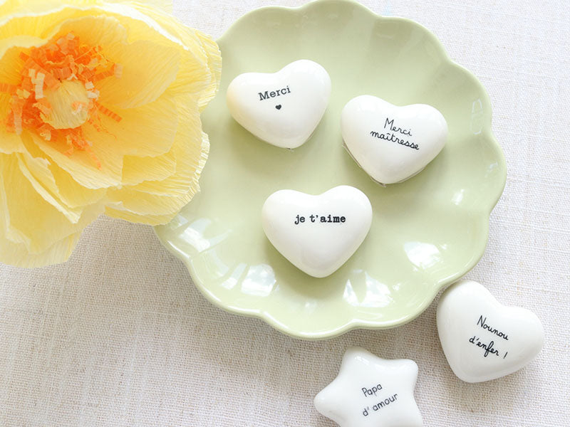 achat Galet coeur porcelaine message - Je t'aime