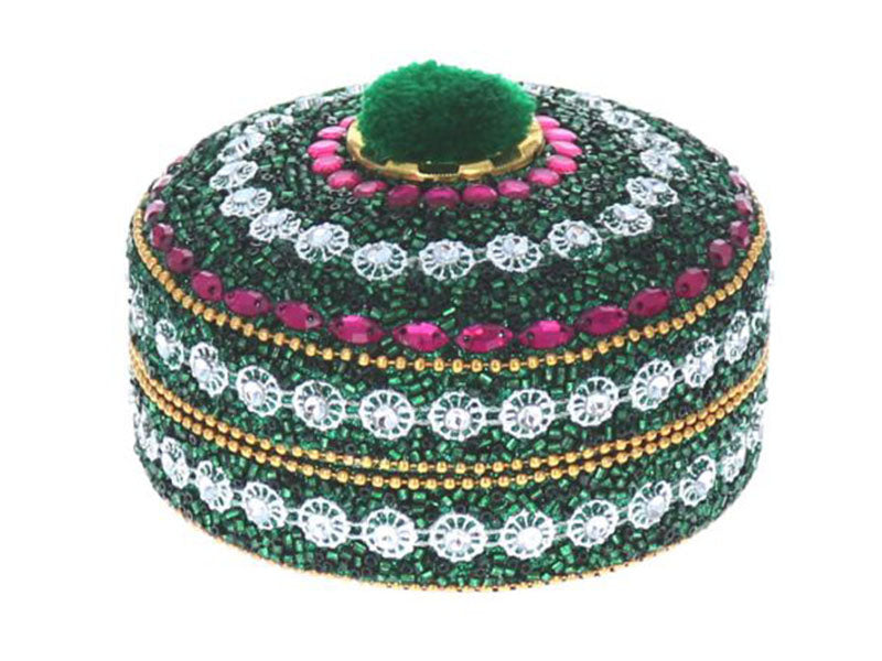 Achat Grande Boite indienne perles pompon vert - Pondie Chérie